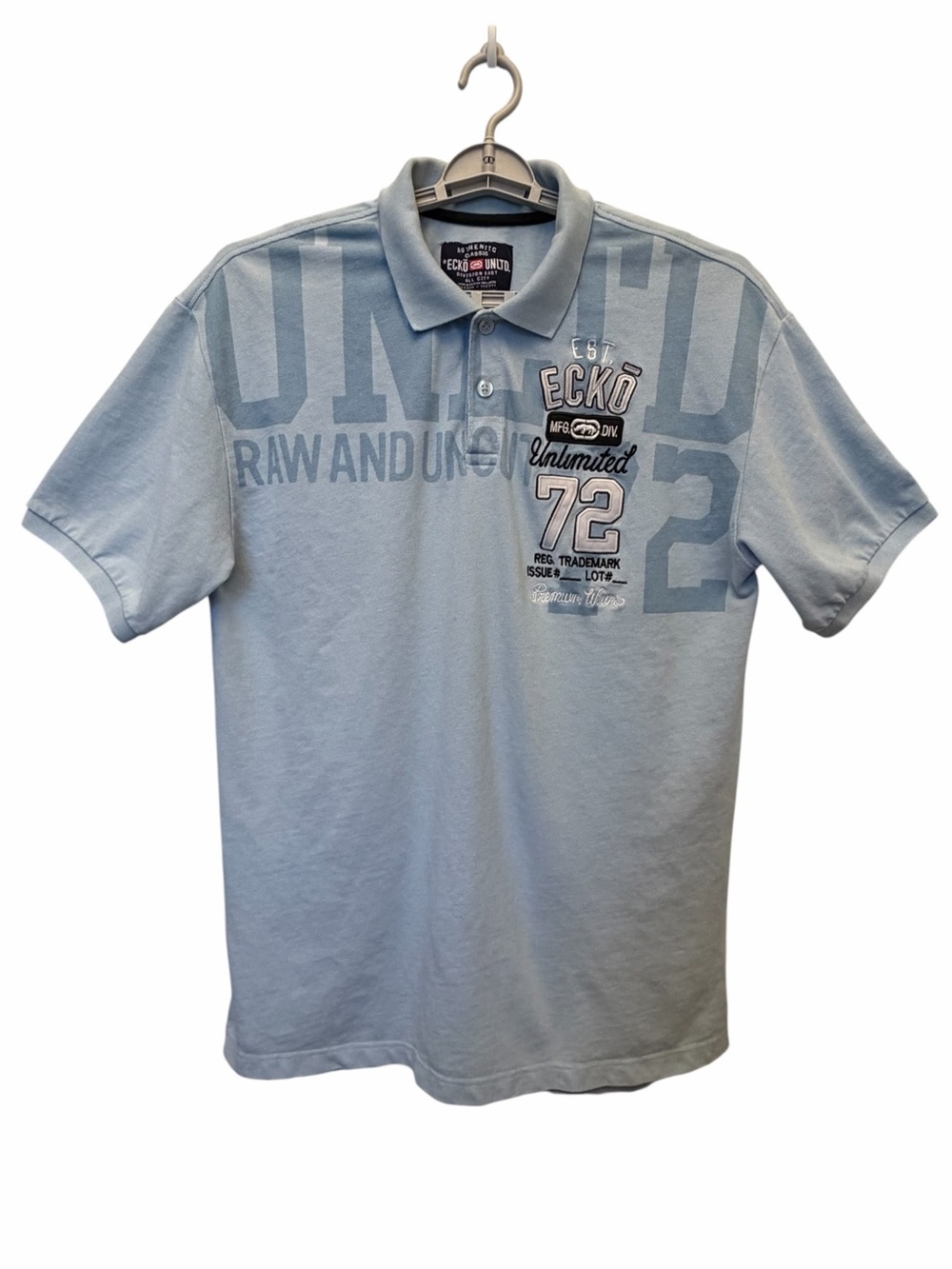 Ecko Unlimited Mens XXL Light Blue Polo Graphic Print Embroidered Logo Short Slv